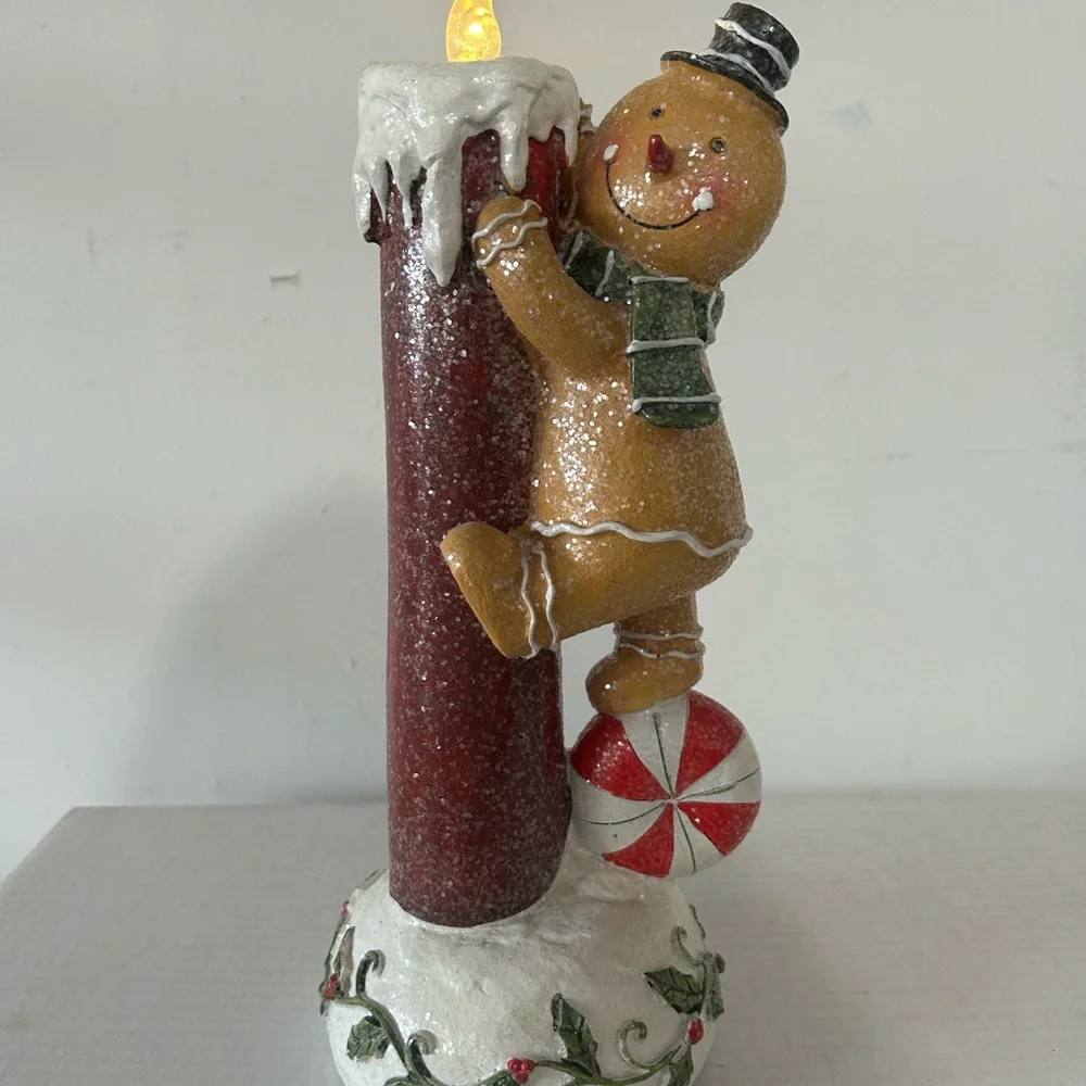 12” Lighted Christmas Gingerbread Peppermint Candy Candle Valerie Parr Hill